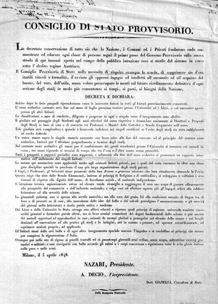 Manifesto del Consiglio di Stato Provvisorio di Milano, 5 aprile 1848.