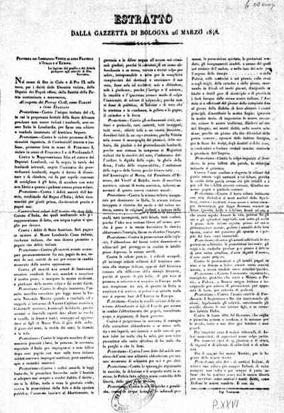 Estratto della Gazzetta di Bologna del 26 marzo 1848.