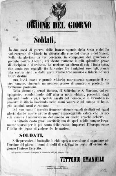 Proclama di Vittorio Emanuele II, da Rivoltella il 25 giugno 1859.