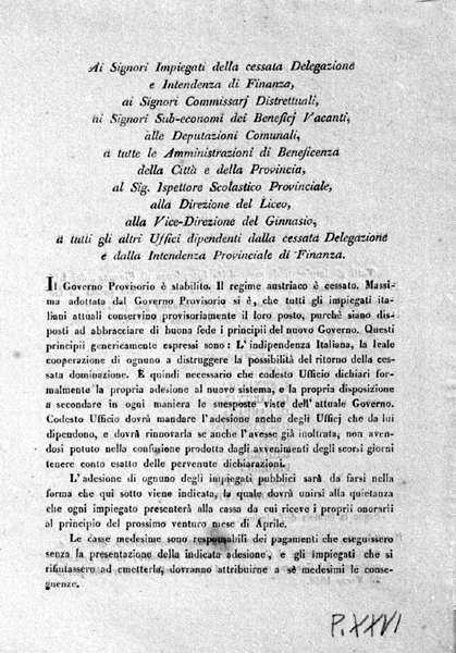 Disposizioni del Governo Provvisorio Bresciano, 27 marzo 1848.