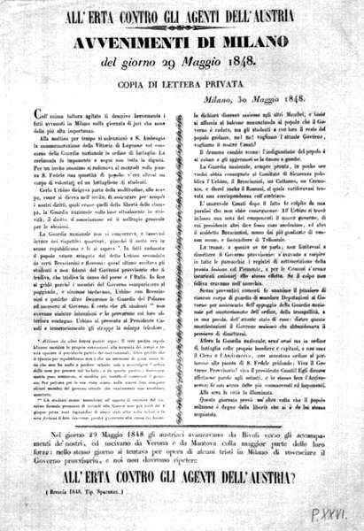 Avviso ai bresciani del 29 maggio 1848.