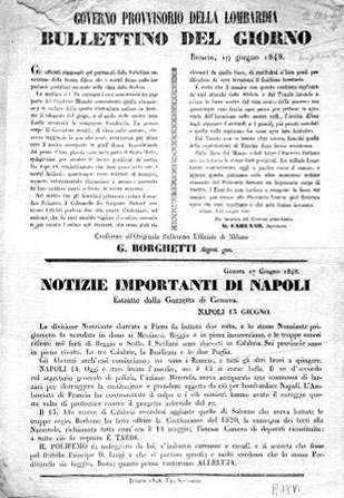 BULLETTINO DEL GIORNO DEL GOVERNO PROVVISORIO DELLA LOMBARDIA, Brescia 19 giugno 1848.