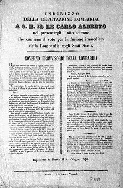 Fusione della Lombardia cogli Stati Sardi, Brescia 21 giugno 1848.