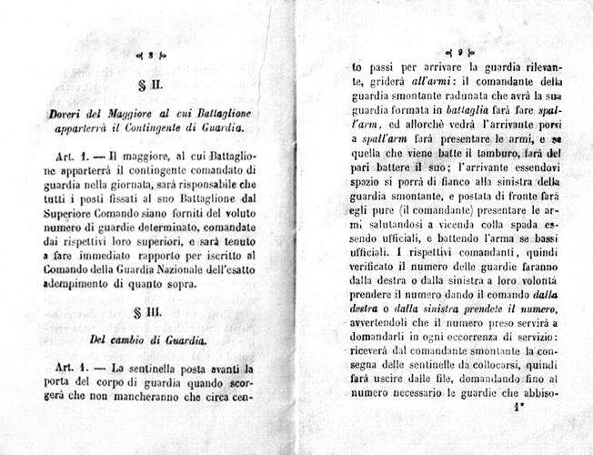 Pagina del Manuale della Guardia Nazionale di Milano del 1848