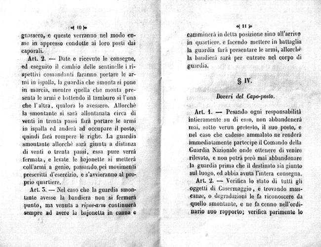 Pagina del Manuale della Guardia Nazionale di Milano del 1848