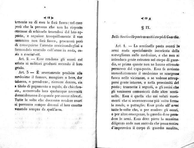 Pagina del Manuale della Guardia Nazionale di Milano del 1848