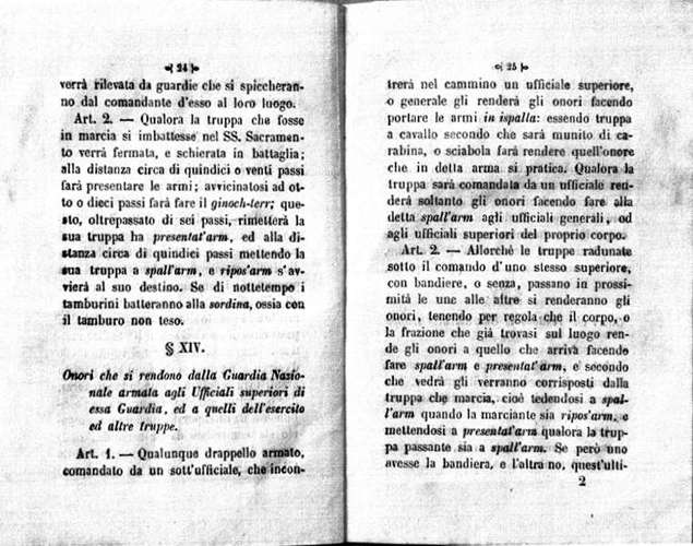 Pagina del Manuale della Guardia Nazionale di Milano del 1848