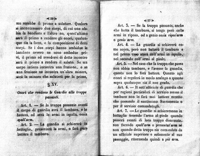 Pagina del Manuale della Guardia Nazionale di Milano del 1848