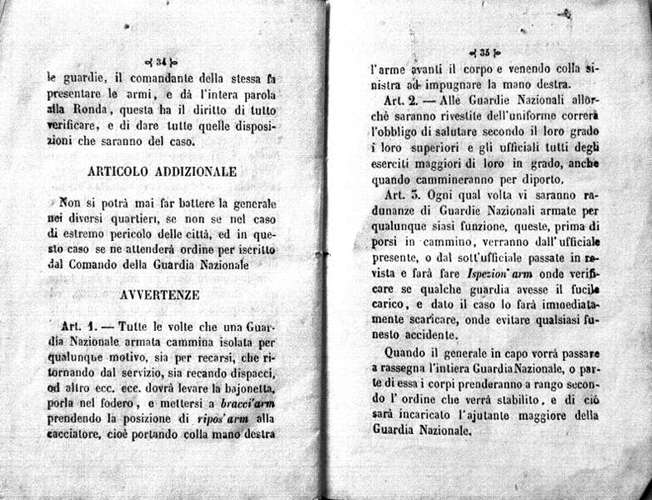 Pagina del Manuale della Guardia Nazionale di Milano del 1848