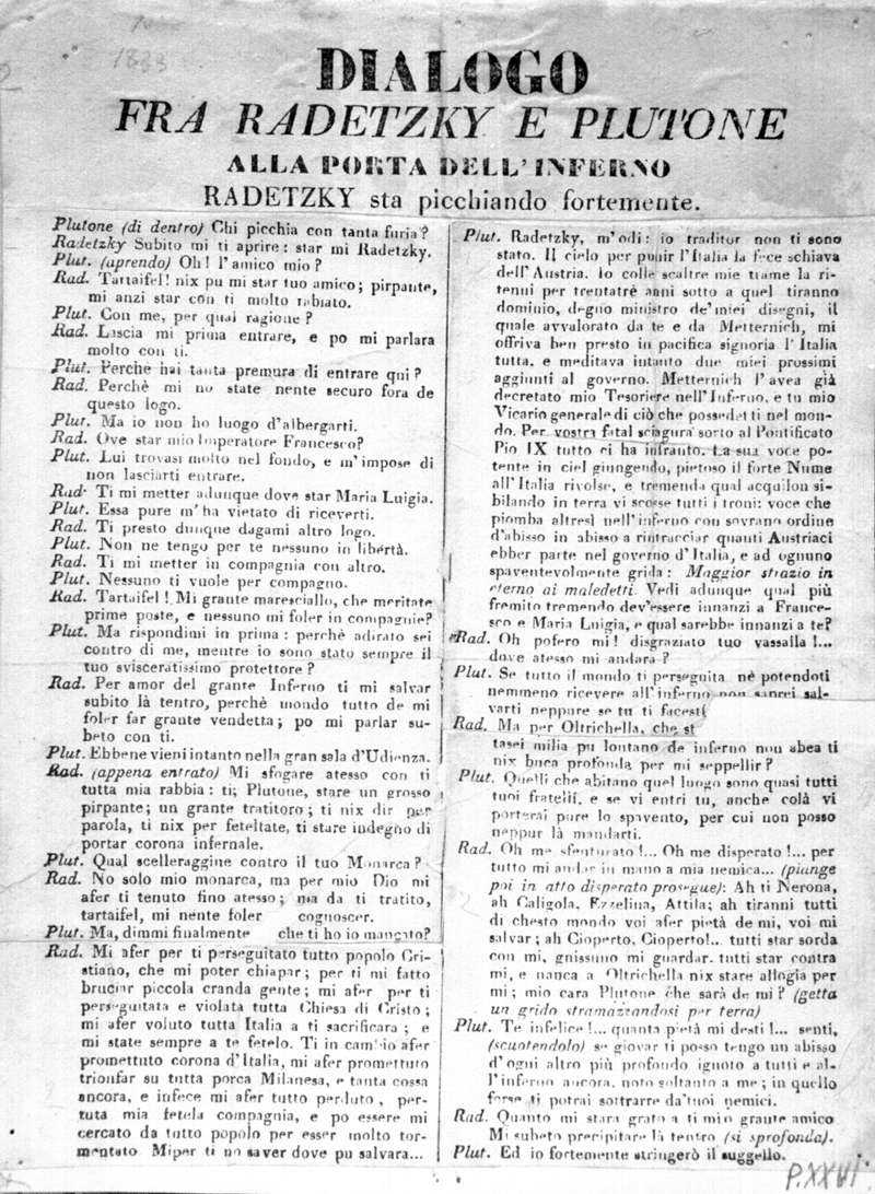 Dialogo fra Radetzky e Plutone davanti alla porta dell'Inferno.